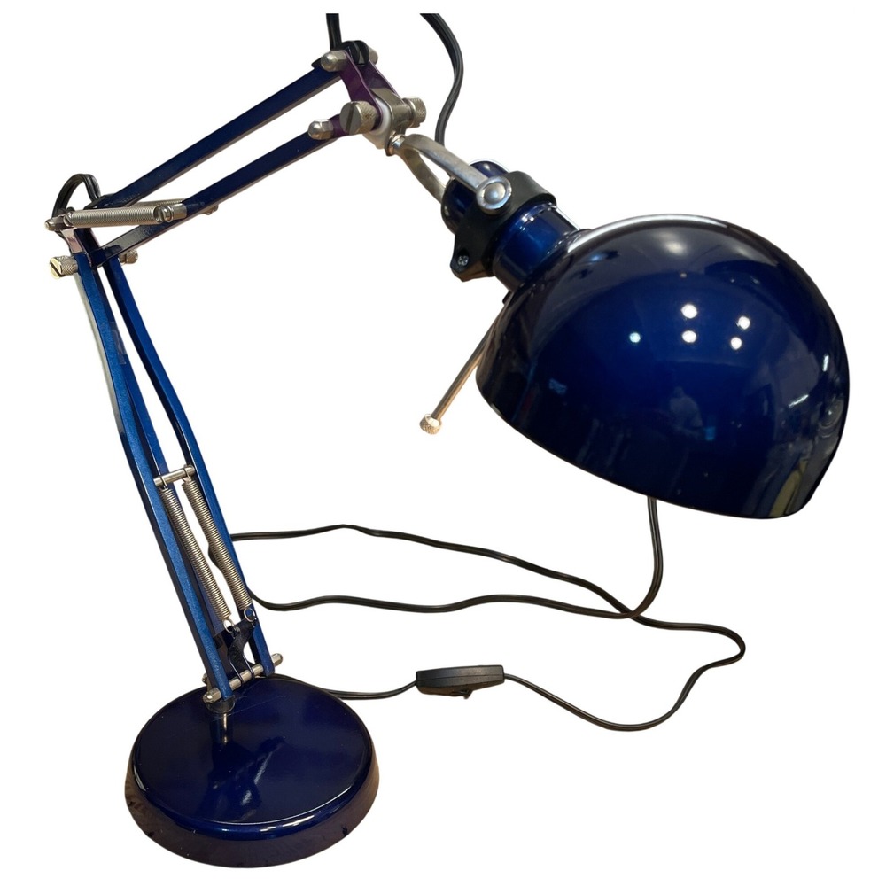 Vintage IKEA Forsa Cobalt Blue Swing Arm Desk Lamp Metal Architect Task Light